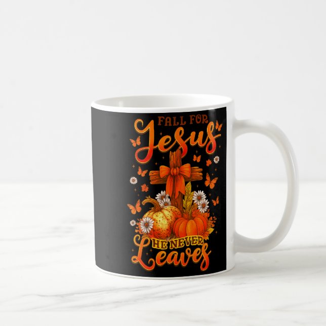 Fall For Jesus He Never Leaves Cross Faith Pumpkin Kaffemugg (Höger)