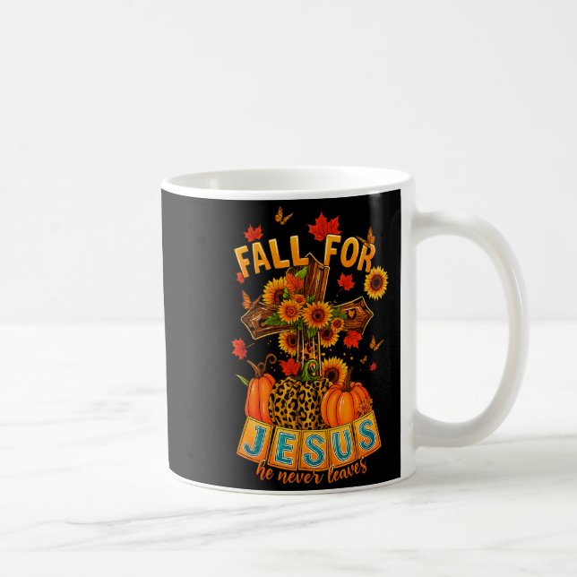 Fall For Jesus He Never Leaves Cross Faith Pumpkin Kaffemugg (Höger)