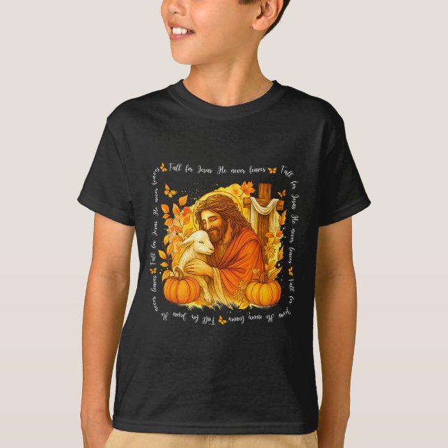 Fall For Jesus He Never Leaves Retro Thanksgiving  T Shirt (Framsida)