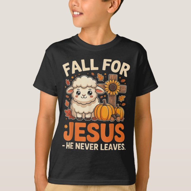 Fall For Jesus He Never Leaves Sheep Christian Aut T Shirt (Framsida)