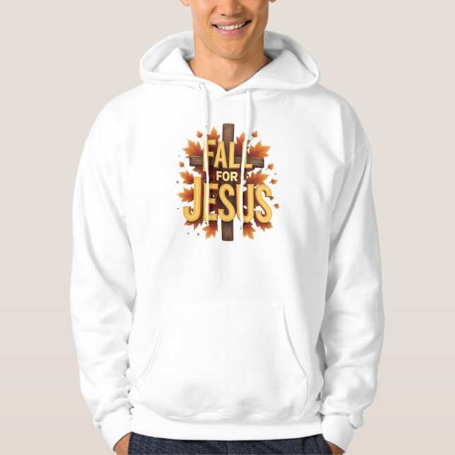 Fall för Jesus Kor med Höst löv design Hoodie (Framsida)