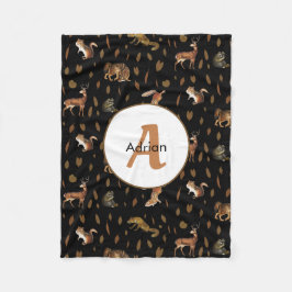 Fall Forest Animals Höst löv Monogram Fleecefilt