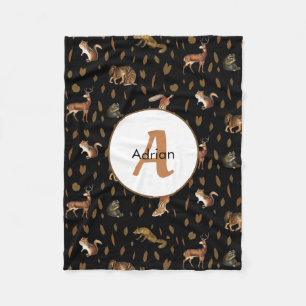 Fall Forest Animals Höst löv Monogram Fleecefilt