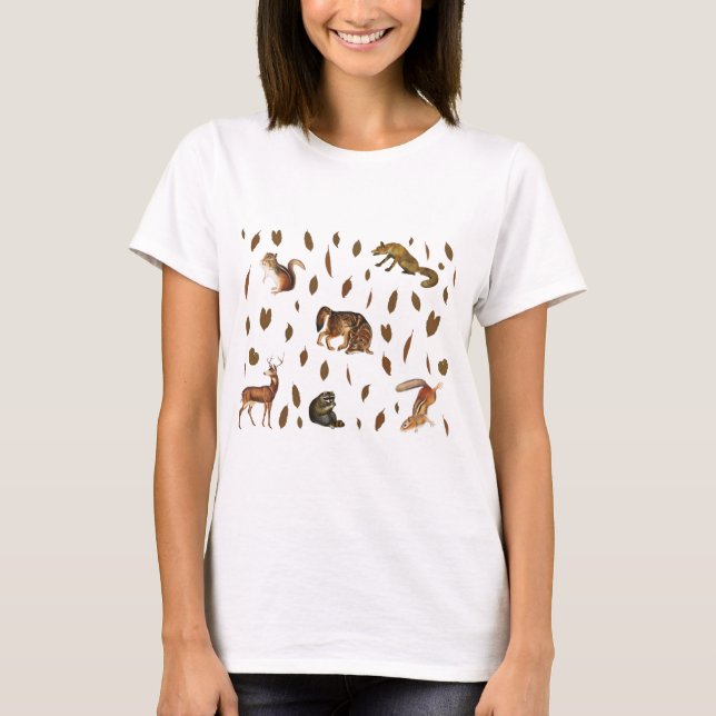 Fall Forest Animals Höst löv T Shirt (Framsida)