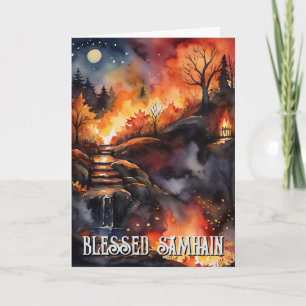 Fall Forest Blsed Samhain Halloween Natt Kort