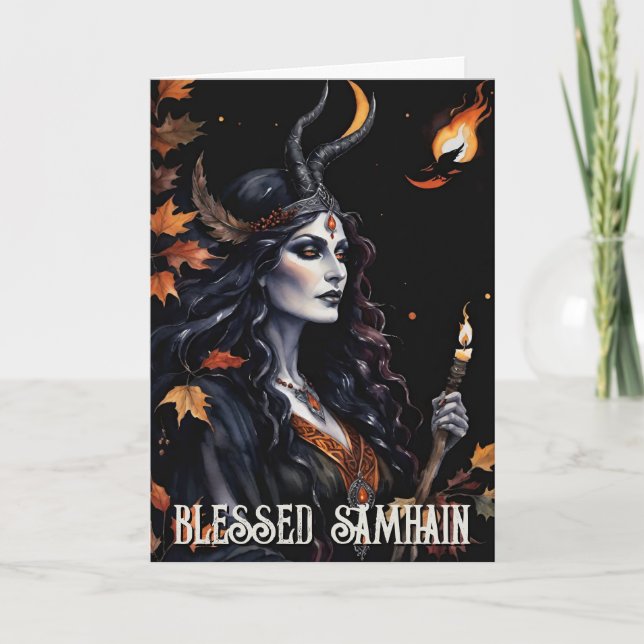 Fall Forest Blsed Samhain Night Pagan Witch Kort (Framsida)