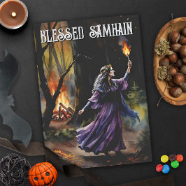 Fall Forest Blsed Samhain Night Pagan Witch Kort