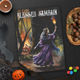 Fall Forest Blsed Samhain Night Pagan Witch Kort