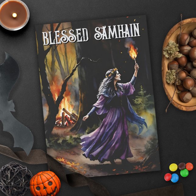 Fall Forest Blsed Samhain Night Pagan Witch Kort (Fall Forest Blessed Samhain Night Pagan Witch Halloween Greeting Card)