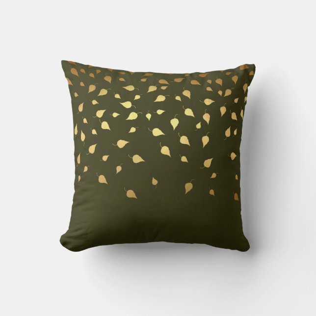Fall Forest Grönt Guld Löv Dekorativ kudde (Framsida)