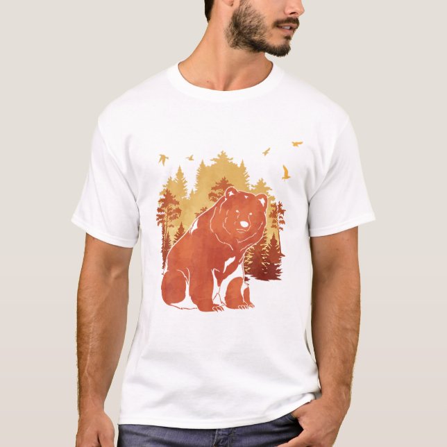 Fall Forest Träd Nature Animal Lover Outdoor Gri T Shirt (Framsida)