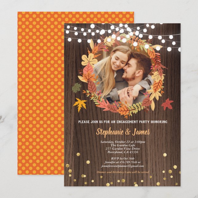 Fall förlovningsfest fotopassande andningsutslag inbjudningar (Fram/baksida)