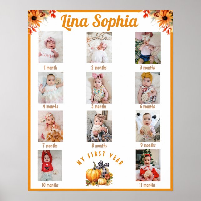 Fall första året månatliga foton födelsedag poster (Framsidan)