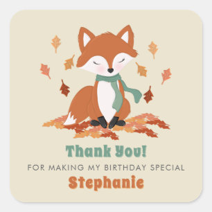 Fall Fox Woodland Birthday Fyrkantigt Klistermärke