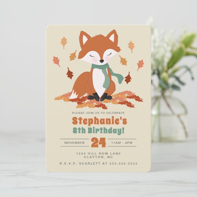 Fall Fox Woodland Birthday Inbjudningar (Stående Fram)