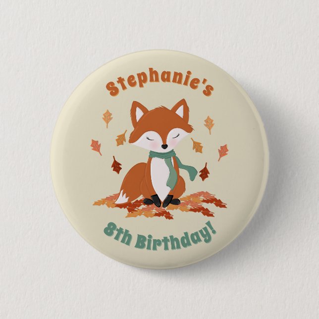 Fall Fox Woodland Birthday Knapp (Framsida)