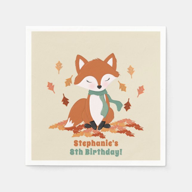 Fall Fox Woodland Birthday Pappersservett (Framsidan)