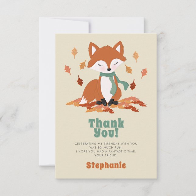 Fall Fox Woodland Birthday Tack Inbjudningar (Framsida)