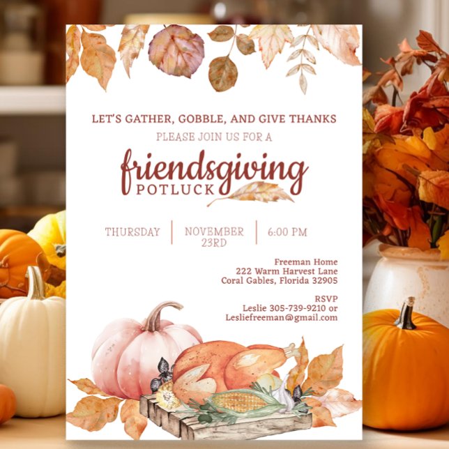 Fall Friendsgiving Middagsinbjudan Inbjudningar (Warm Friendsgiving Invitation)