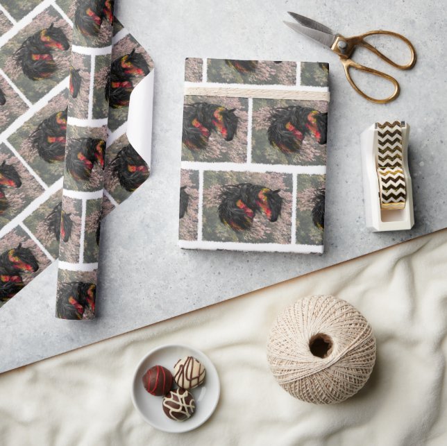 Fall Friesian Horse Presentpapper (Hantverk)