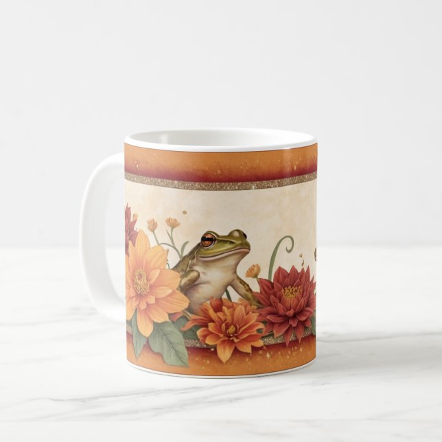 Fall Frogs och Blommigt Elegance Kaffemugg (Framsida vänster)