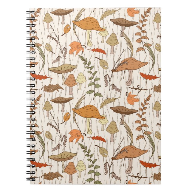 Fall Fungi och Löv - Sömlöst mönster. Anteckningsbok (Framsidan)