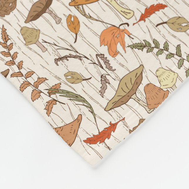 Fall Fungi och Löv - Sömlöst mönster. Fleecefilt (Hörn)