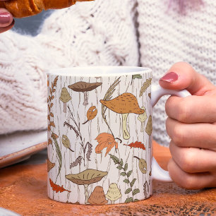 Fall Fungi och Löv - Sömlöst mönster. Kaffemugg