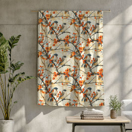 Fall Garden Birds and Blommars Orange Brown Copper Fleecefilt