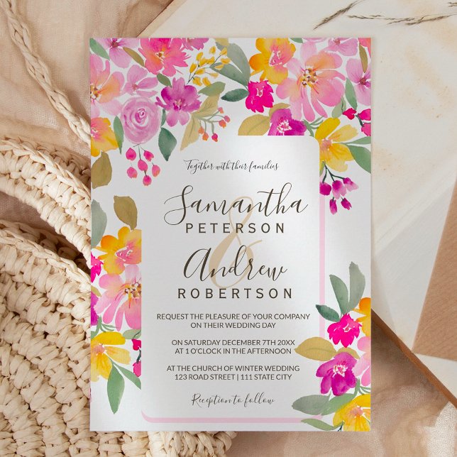Fall Garden bright blommigt vattencolor bröllop Inbjudningar (Fall Garden bright floral watercolor wedding Invitation)