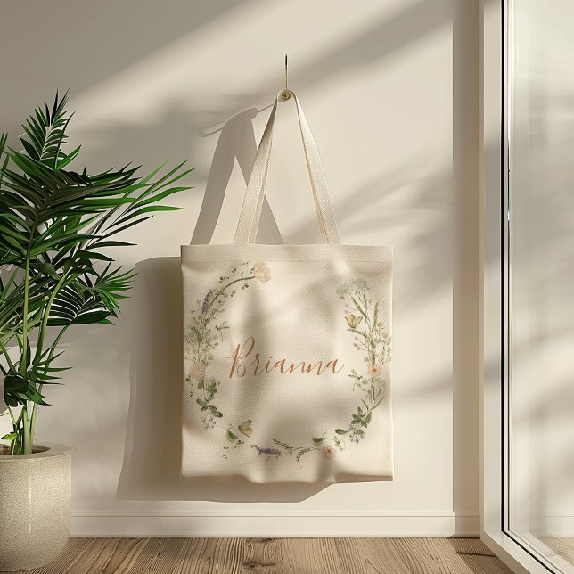 Fall Garden Wildflower Bridesmaid Tote Bag Tygkasse (Skapare uppladdad)