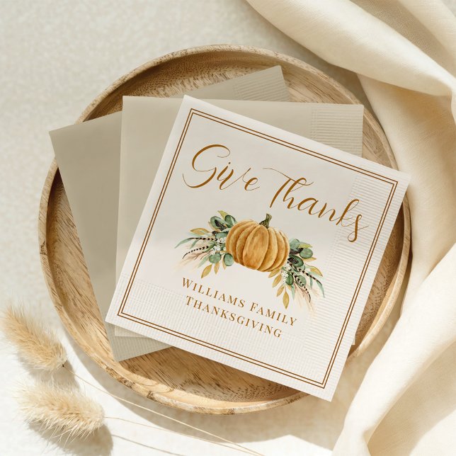 Fall Ge, tack, Rustic Thanksgiving Pumpkin Pappersservett (Skapare uppladdad)