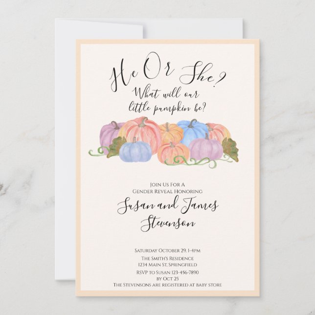 Fall Gender avslöjar inbjudan till lilla Pumpkin-t (Framsida)