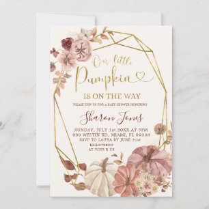 Fall Geometric Boho Blommigt Pumpkin är på väg Inbjudningar