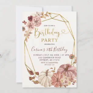 Fall Geometric Boho Blommigt Pumpkin Födelsedagsfe Inbjudningar