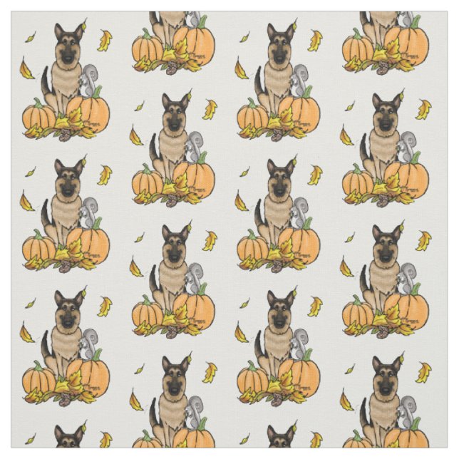 Fall German Shepherd Hund (svart tan) Pumpkins Cut Tyg (Provkarta)