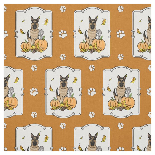 Fall German Shepherd Hund (svart tan) Pumpkins Cut Tyg (Provkarta)