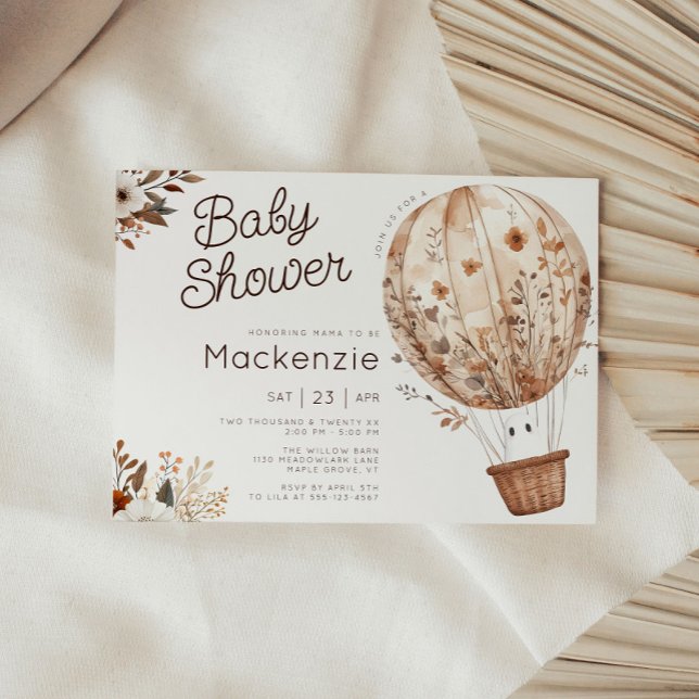 Fall Ghost Luftballong Baby Shower Inbjudningar (Cozy in Bloom Hot Air Balloon Horizontal Baby Shower Invitation )