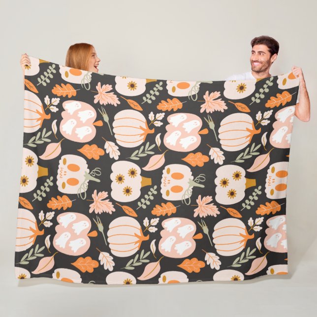 Fall Ghost Skeleton Pumpkin Löv Blanket Fleecefilt (På plats)