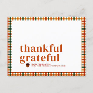 Fall Gingham Gratful Thanksgiving Helg Vykort