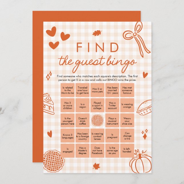 Fall Gingham Hitta Game Bingo Baby Shower Game Inbjudningar (Fram/baksida)
