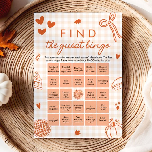 Fall Gingham Hitta Gästbingo Baby Shower-spel Inbjudningar (Fall Gingham Find the Guest Bingo Baby Shower Game)