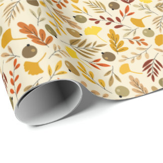 Fall Ginkgo Lövs och Olive Mönster Presentpapper