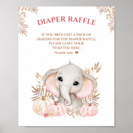 Fall Girl Elephant Baby Shower Raffle-skylt Poster