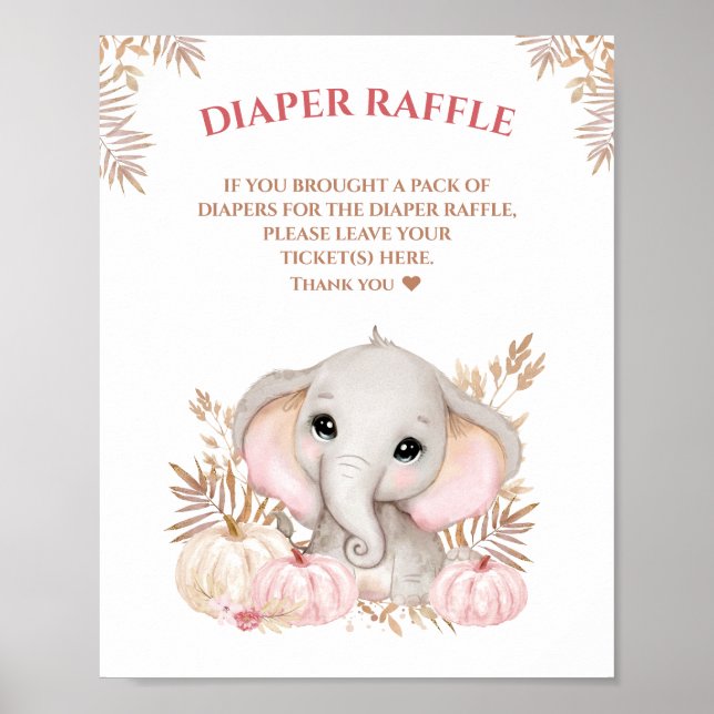 Fall Girl Elephant Baby Shower Raffle-skylt Poster (Framsidan)