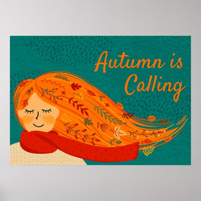Fall Girl Red Scarf, personalisera Poster (Framsidan)