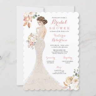 Fall Glam Bride i Gown Inbjudningskort för möhippa