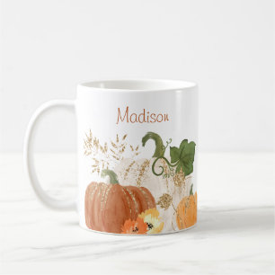 Fall Glitter Pumpkins Watercolor Höst löv Kaffemugg