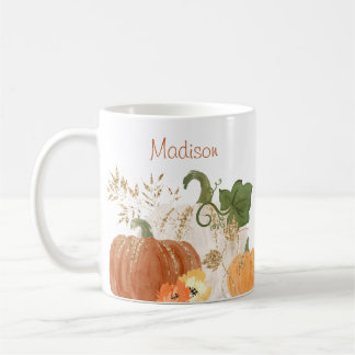 Fall Glitter Pumpkins Watercolor Höst löv Kaffemugg
