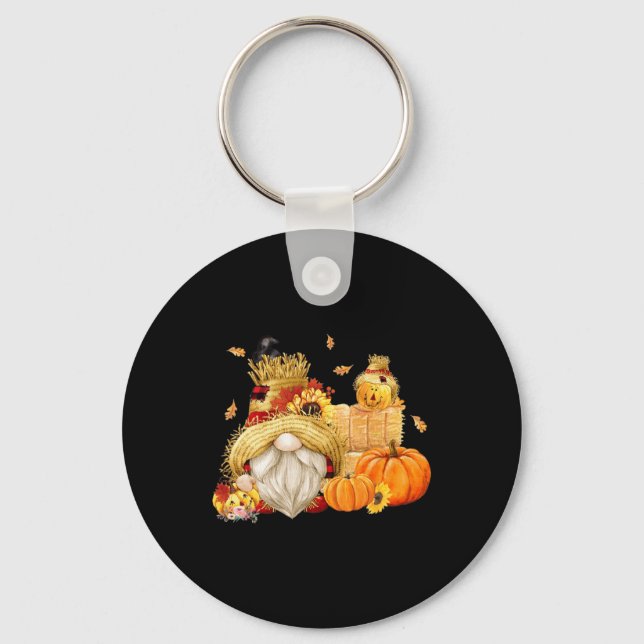 Fall Gnome Fågelskrämma Gnome Fall Halloween Thank Nyckelring (Framsida)